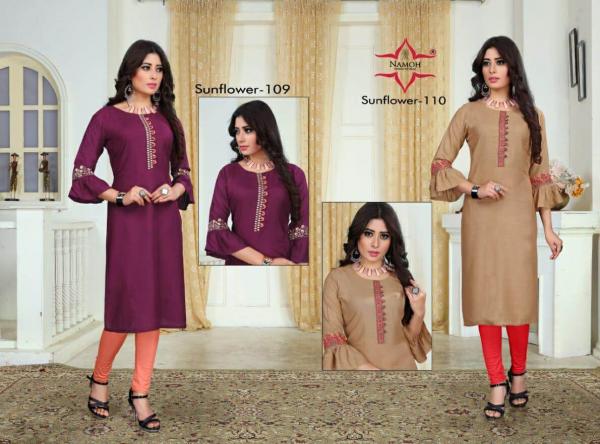 Namoh Sunflower Beautiful Rayon Emroidery Kurti Collection